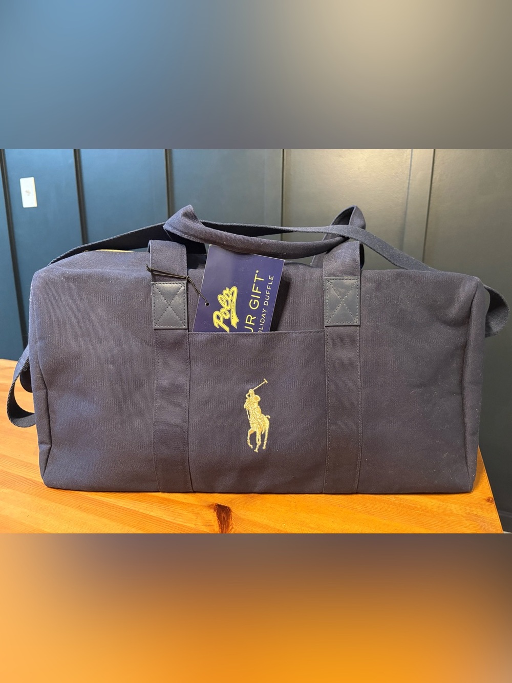Polo Ralph Lauren Fragrances Holiday Duffle Bag Navy Blue Canvas Gold Pony Logo